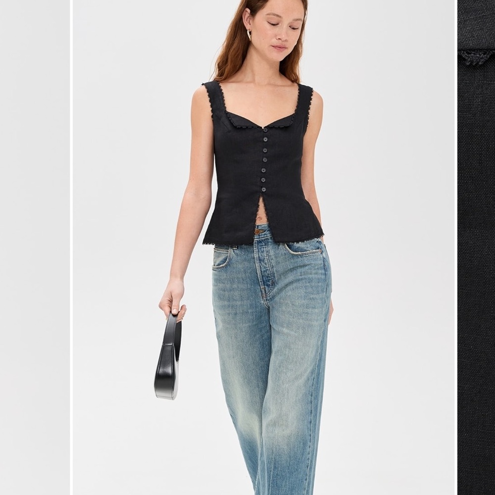 Reformation Viola Black Scalloped-Edge Button Front Tank